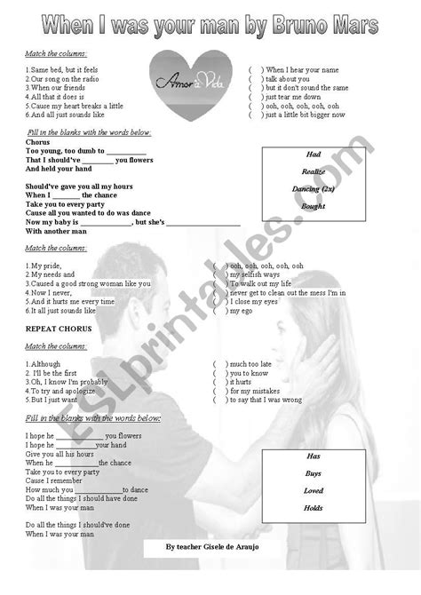 WHEN I WAS YOUR MAN ESL Worksheet By Teachergisele