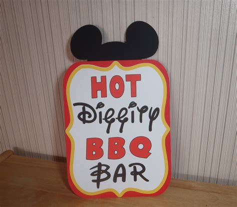 Mickey Mouse Birthday Sign Hot Diggity Bbq Bar Party Etsy Mickey