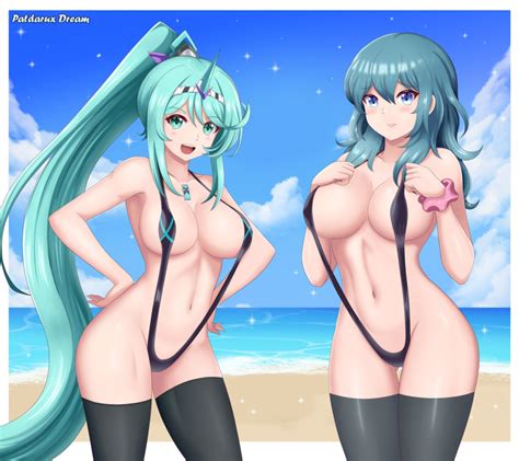 Hentai Busty Girls Alluring Alternate Costume Black Swimsuit Blue