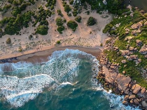 HD wallpaper: aerial shot of seawaves, bird's eye view of seashore ...