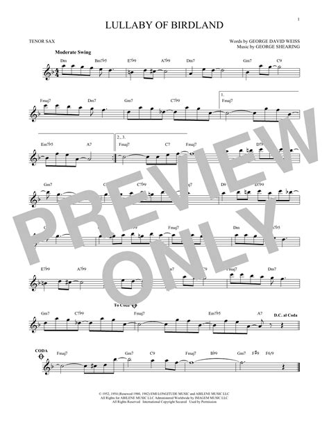 Lullaby Of Birdland Tenor Sax Solo Print Sheet Music Now