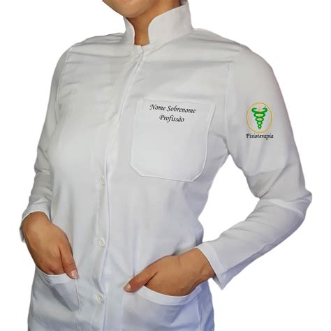 Jaleco Avental Branco Gola Padre Feminino Bordado Personalizado