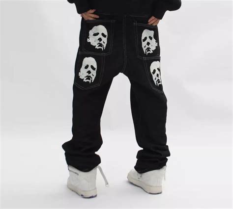 2023 Harajuku Hip Hop Gothic Denim Pants For Men Graphic Print Baggy