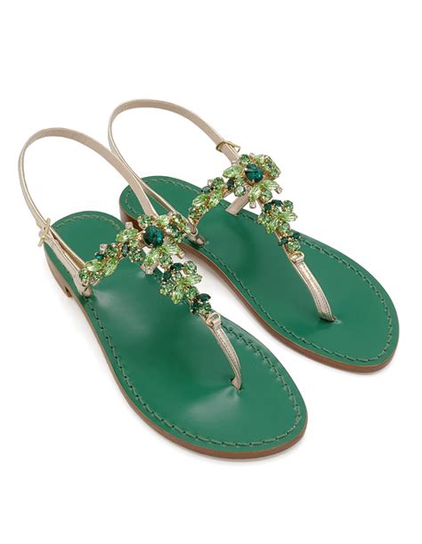 Scopolo Green Sv Jeweled Sandals Flip Flops With Blue Leather Strip