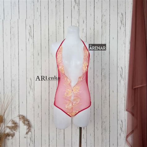 K Sexy Teddy Lingerie Jenn Red Baju Tidur Tipis Transparan Lingerie One Piece Lazada