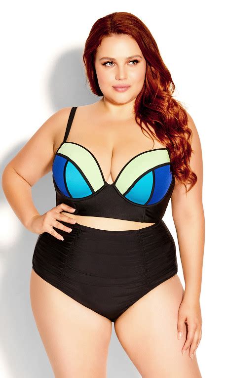 Women S Plus Size Colour Block Aqua Longline Bikini Top