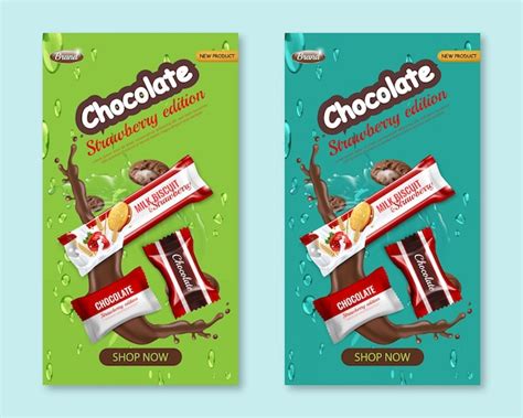 Premium Vector Chocolate Candies And Biscuits Realistic Packaging Set