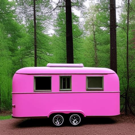 Pink Retro Trailer in the Woods · Creative Fabrica