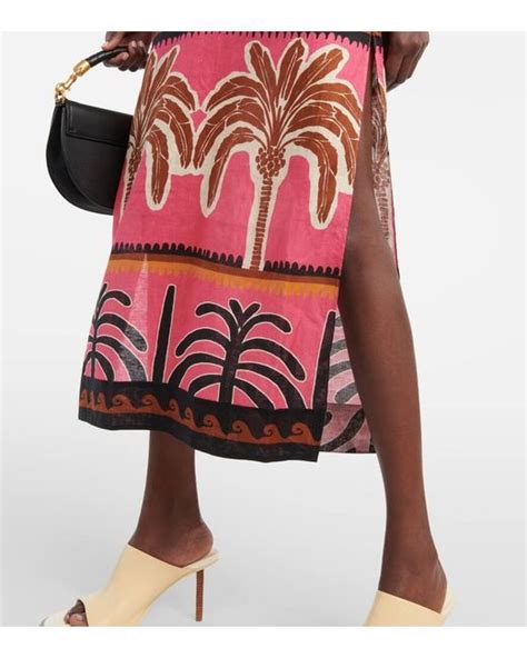 Johanna Ortiz Printed Cutout Linen Midi Dress In Red Lyst