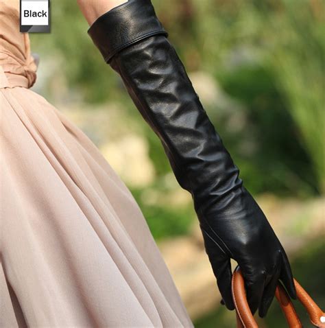 Top Quality Black Long Leather Gloves For Women Warman Dress Glove With Botton 1 Pairlot In