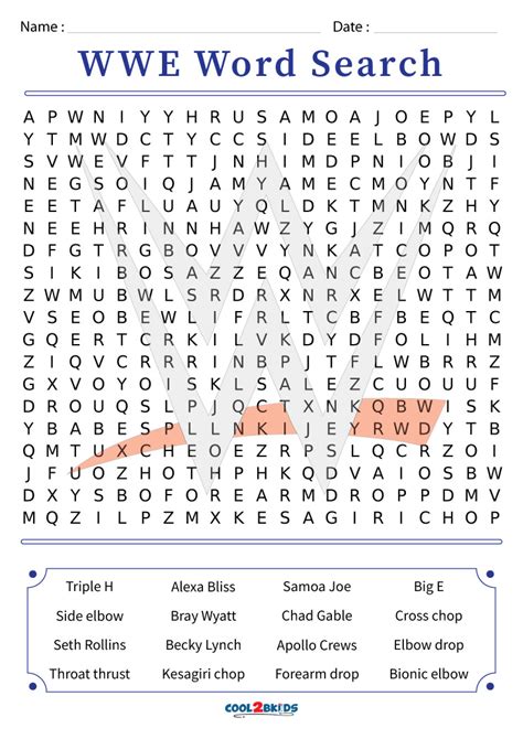 Printable Wwe Word Search