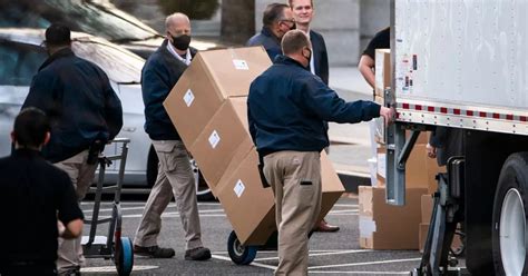 Removal Vans Arrive At The White House As Donald Trumps Presidency