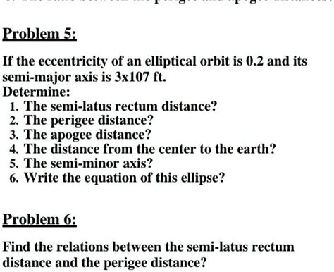 SOLVED Problem 5 If The Eccentricity Of An Elliptical Orbit Is 0 2