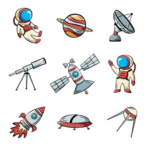 Premium Vector Hand Drawn Outer Space Icon Set With Astronaut