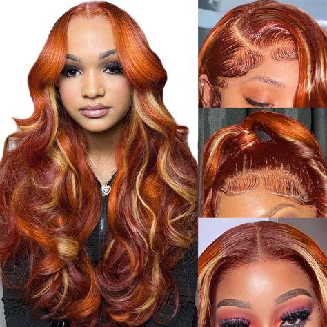 Amazon Ftqzkey Burgundy Ginger Blonde Highlight Wig Human Hair