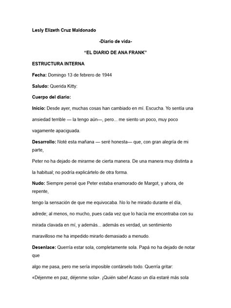 El Diario De Ana Frank Diario De Vida Lesly Cruz Pdf