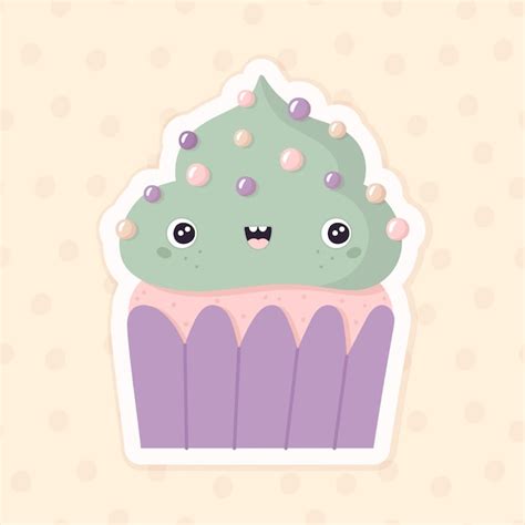 Premium Vector Kawaii Cupcake With Cream And Sugar Beads Cartoon