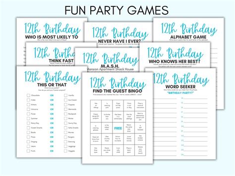 12th Birthday Party Games, 12 Year Old Party Games, Twelfth Birthday ...