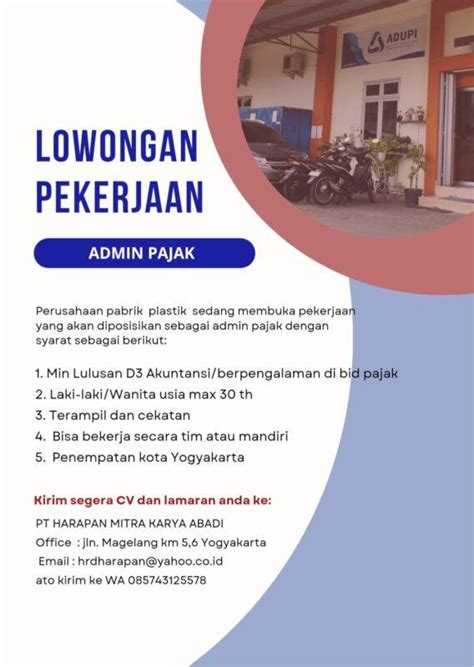 Lowongan Kerja Admin Pajak Di Pt Harapan Mitra Karya Abadi Lokerjogja Id