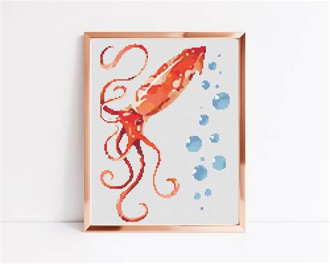 Squid Cross Stitch Pattern Instant Download Pdf Counted Cross Stitch