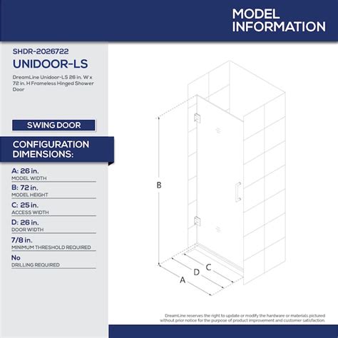 Dreamline Unidoor Ls 26 In W X 72 In H Frameless Hinged Satin Black