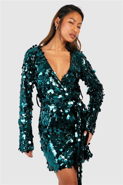 Sequin Disc Wrap Dress Boohoo Uk