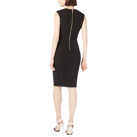 Calvin Klein Womens Black Gathered Cap Sleeve Midi Sheath Dress 2 BHFO