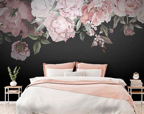 Dark Floral Peel And Stick Wallpaper Dutch Flowers Oil Etsy Theme