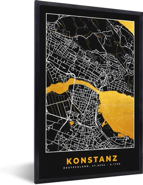 Fotolijst Incl Poster Konstanz Goud Stadskaart Plattegrond