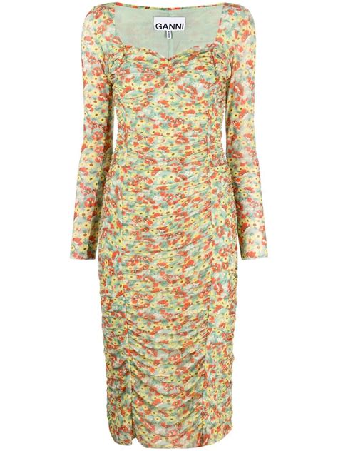 GANNI Floral Print Midi Dress Farfetch