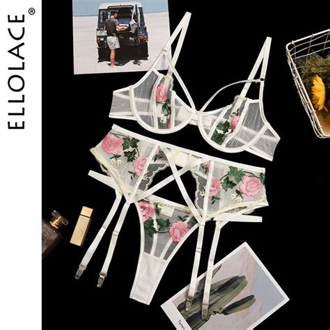 Ellolace Lingeie Women S Underwear Floral Embroidery Transparent Bralette Lingerie Set Sexy