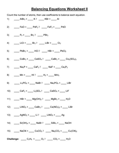 Balancing Equations Worksheet Answers Chemistry