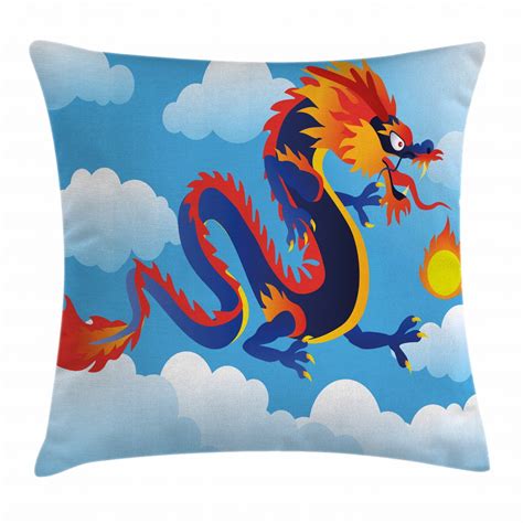 Dragon Throw Pillow Cushion Cover Surreal Folk Tale Creature Spitting