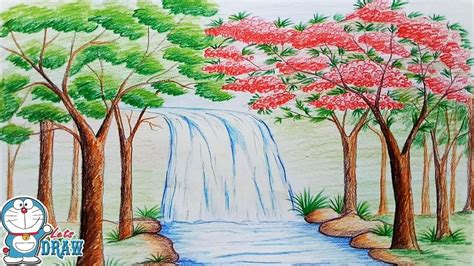 How To Draw A Waterfall Scenery / Painting a waterfall is very easy!