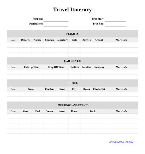 Travel Itinerary Template Download Printable Pdf Templateroller