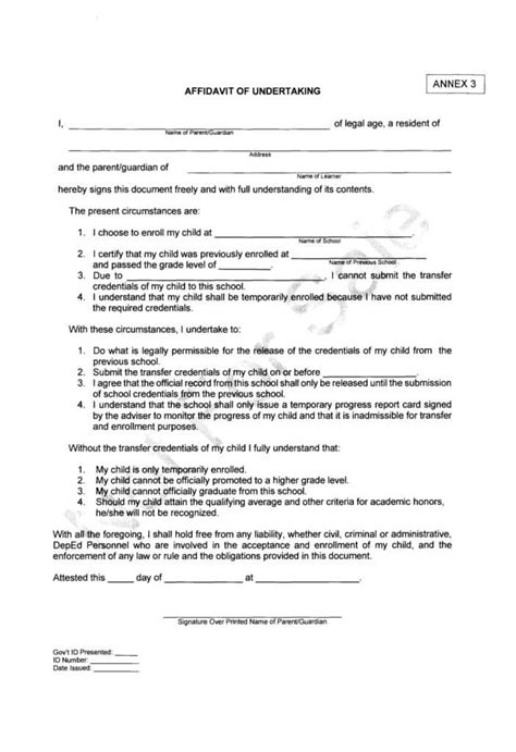 Affidavit Of Undertaking Deped Form Affidavitform Net