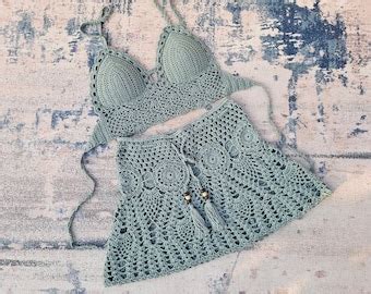 Summer Beach Hand Crochet Woven Bikini Top And Hot Pants Etsy