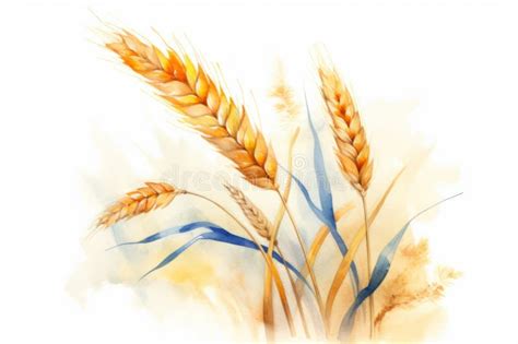 Watercolor Wheat Ears On White Background Generative Ai Illustration