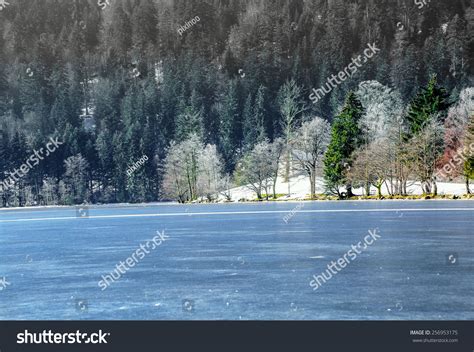 Landscape Frozen Longemer Lake Vosges Mountain Stock Photo