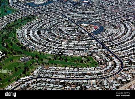 Aerial View Above Phoenix Arizona Suburban Residential Circular Housing