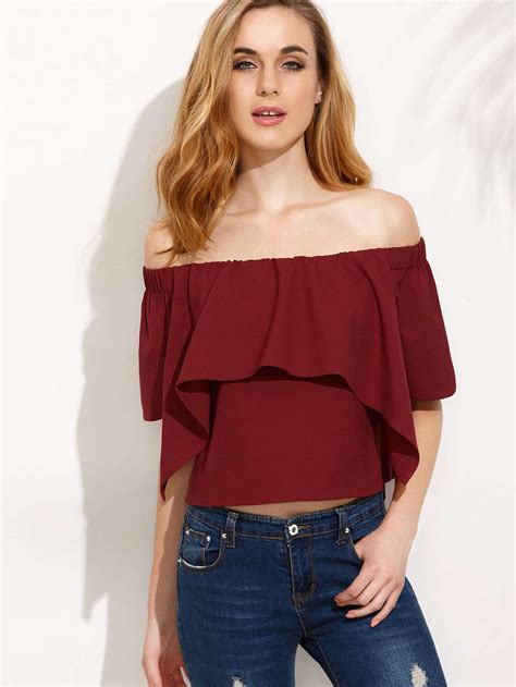 Frill Bardot Neckline Crop Top SheIn Sheinside