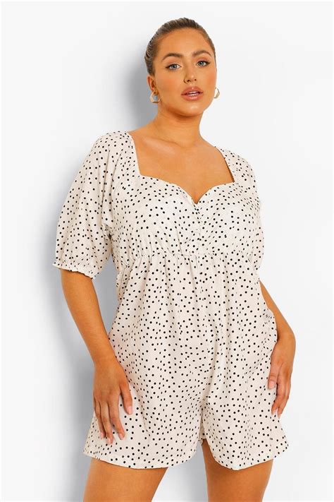 Womens Plus Polka Dot Smock Playsuit Boohoo Uk