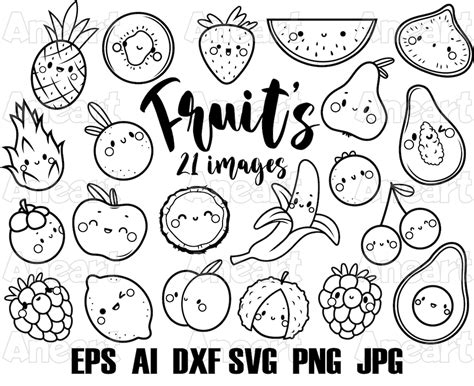 Cute Fruit Clip Art Kawaii Fruit Clip Art Cute Fruit Svg Cute Food