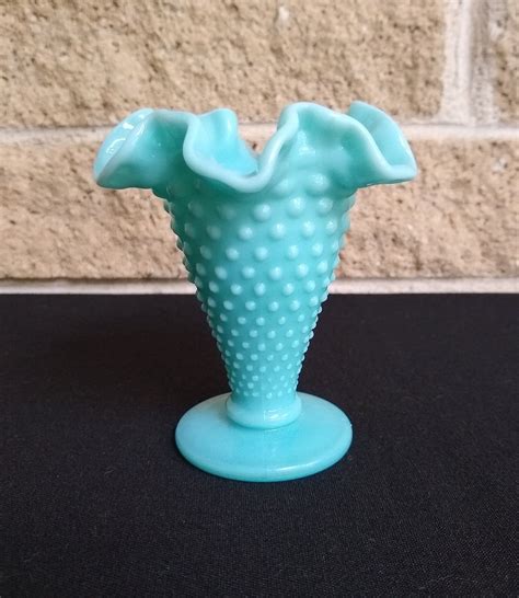 Fenton Inch Hobnail Double Crimped Footed Vase Pastel Blue Etsy