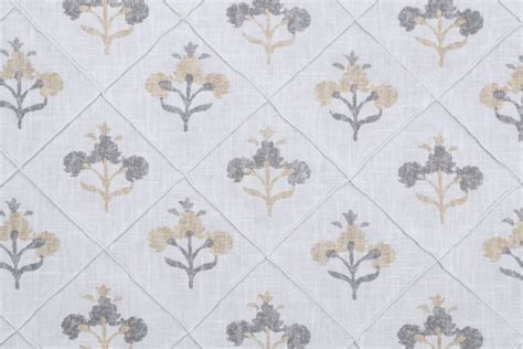 Kaufmann Trois Fleurs Printed Pintuck Drapery Fabric In Grey