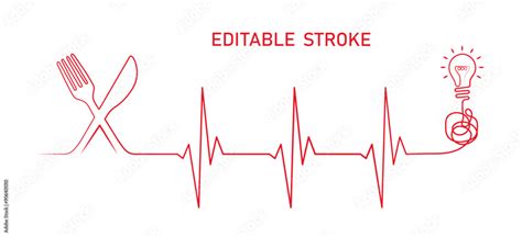 Editable Lines Heart Rhythm Illustration With Fork Knife And Lightbulb