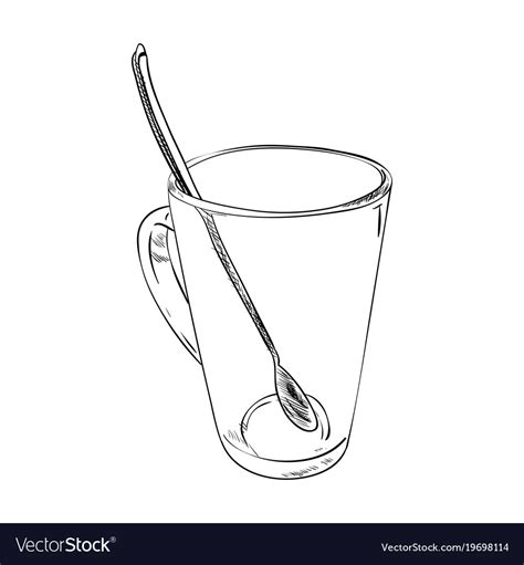 Sketch of glass cup with spoon Royalty Free Vector Image