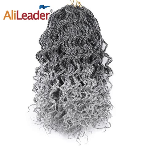 Alileader 1 10 Pcs Gray Ombre Goddess Faux Locs Crochet Hair Kinky Twist Curly Crochet Hair