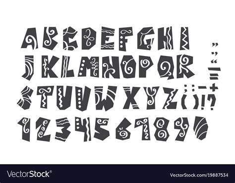 Grunge Full Alphabet And Numerals Royalty Free Vector Image