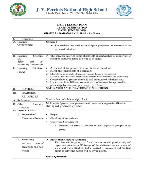 Ppst Lesson Plan For Tip Pdf Solution Mixture